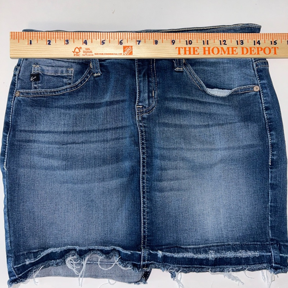 KanCan distressed raw hem‎ medium wash rear split jean mini skirt size Medium - Picture 5 of 13
